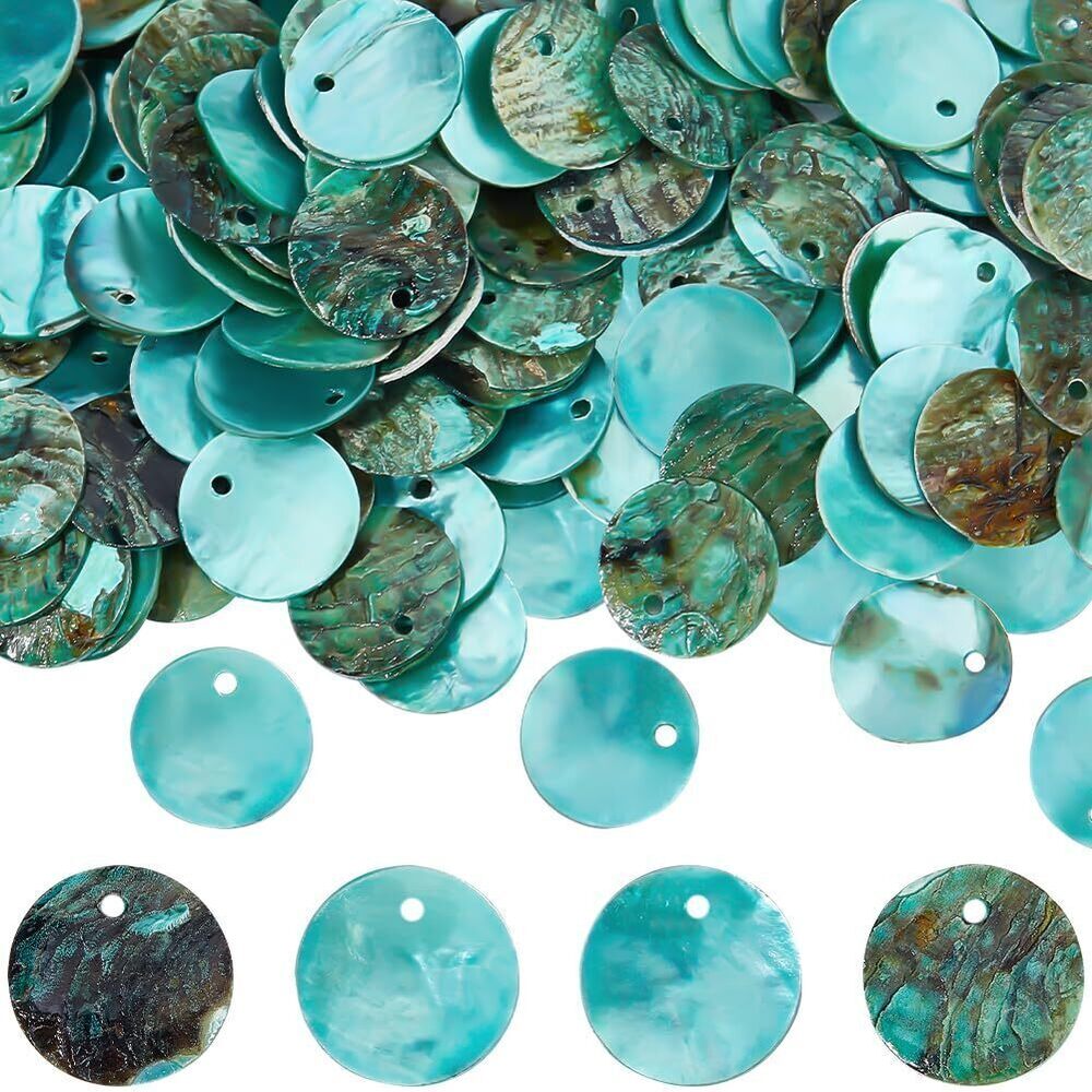 7425 1 Box 140Pcs Flat Round Coin Shell Beads 15mm Seashell Pendants Ocean